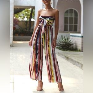 Sucrefas | Multicolor Strapless Stripe Lace-Up Jumpsuit